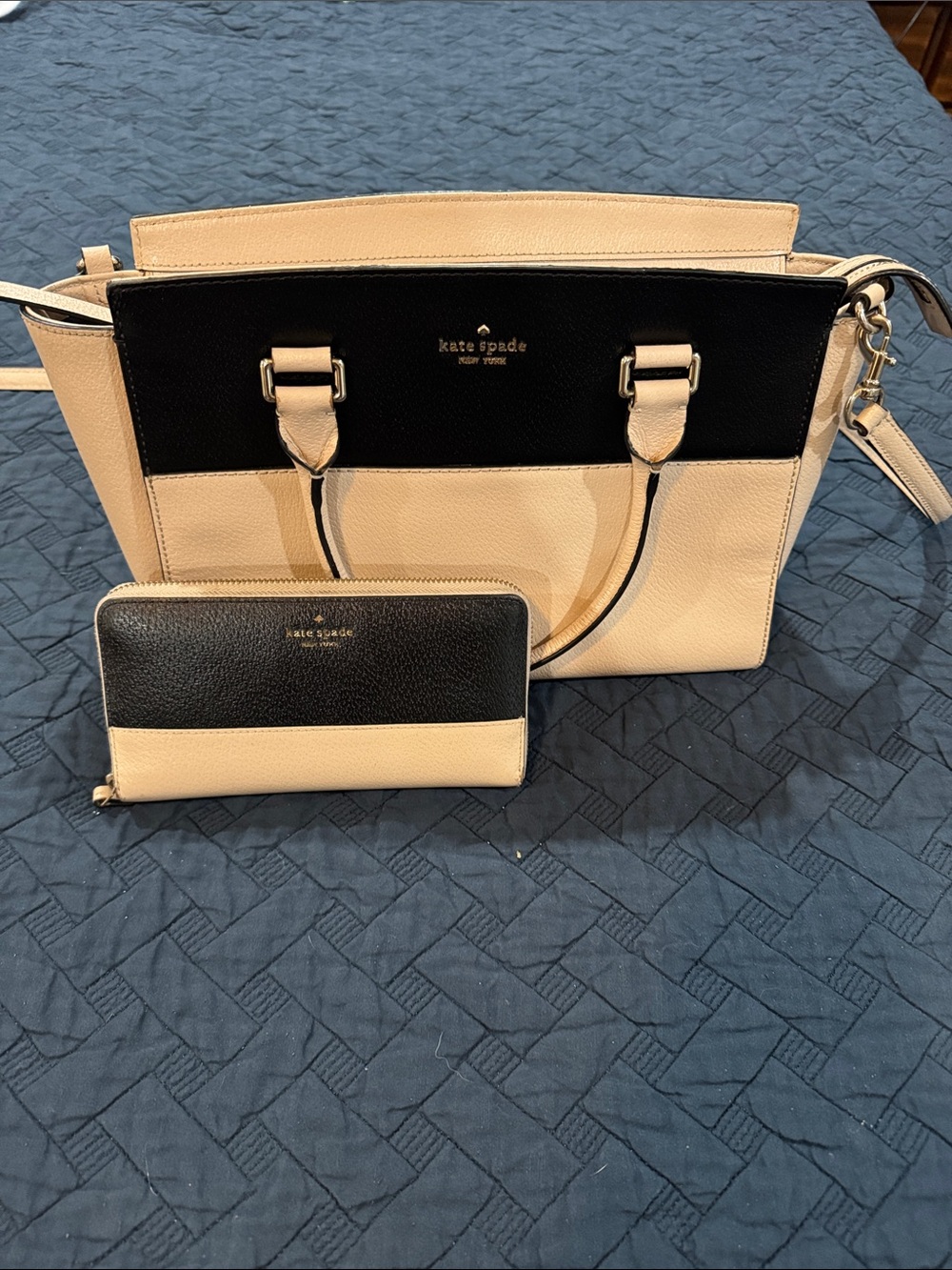 kate spade Black and Cream Colorblock Tote with Matching Wallet